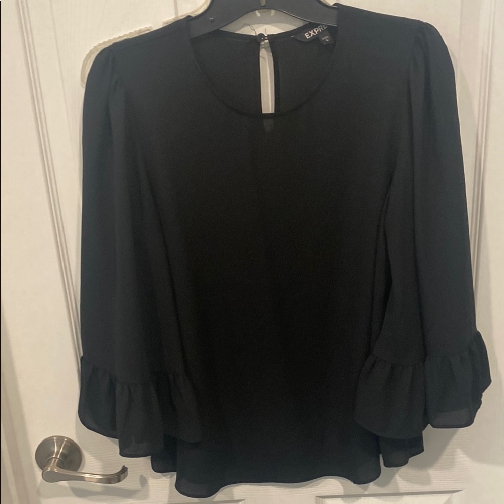 Express Black Ruffled Bell Sleeve Blouse
